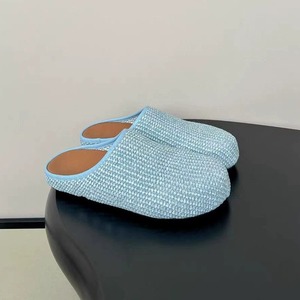 Extra Size High-Quality Woven Linen Women Flat Shoes <b>Slip</b>-On Mules Round Wide Toe Style Ladies <b>Half</b> Slippers - Product Image 4