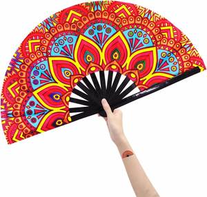 Boho Bedroom <b>Decor</b> UV Reactive Folding Hand <b>Fan</b> Bamboo Ribs Fabric 33cm Blacklight Glow <b>Fan</b> for <b>Wall</b> Display - Product Image 1