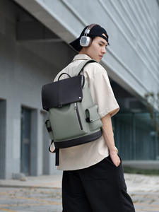 Custom Large Capacity PU Leather Zipper Laptop <b>Backpack</b> for Business Men College <b>Students</b> Waterproof Trendy USB Cover <b>Backpack</b> - Product Image 2