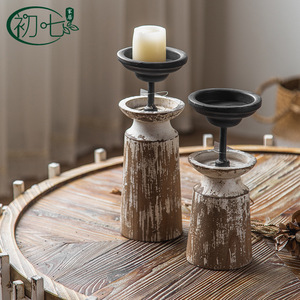 Porte-bougie vintage en bois, style antique, décoration d'intérieur, accessoire durable du milieu du siècle - Product Image 2