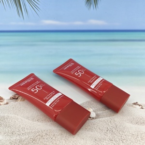 Wholesale Custom SPF50+ Whitening Face <b>Sunscreen</b> Cream Red Super Oval Tube Flip Cap Glossy For <b>Sunscreen</b> Lotion Packaging Tube - Product Image 2
