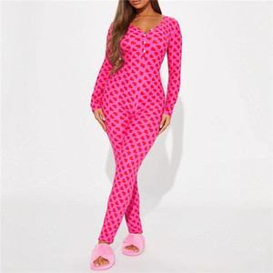 Tuta Intera Sexy da Donna con Scollo a V Profondo, Stampa a <span class=keywords><strong>Cuori</strong></span>, Maniche Lunghe e Dettaglio Posteriore, <span class=keywords><strong>Pigiama</strong></span> per San Valentino - Product Image 5