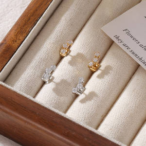 Pendientes De Empalme Doble Joyas De Acero Inoxidable Al Por Mayor Pendientes De Oro Galvanizado De Acero Titanio 18K - Product Image 3