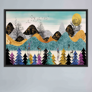 Abstract Forest Canvas Print: Mountain Landscape Tempered Glass Decor,<b>BLACK</b> <b>FRAMED</b> CANVAS - Product Image 2