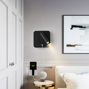 USB sạc cổng tường rửa ánh sáng màu đen giường <span class=keywords><strong>LED</strong></span> với tường nội thất có thể điều chỉnh Spotlight Đèn đọc sách - Product Image 6