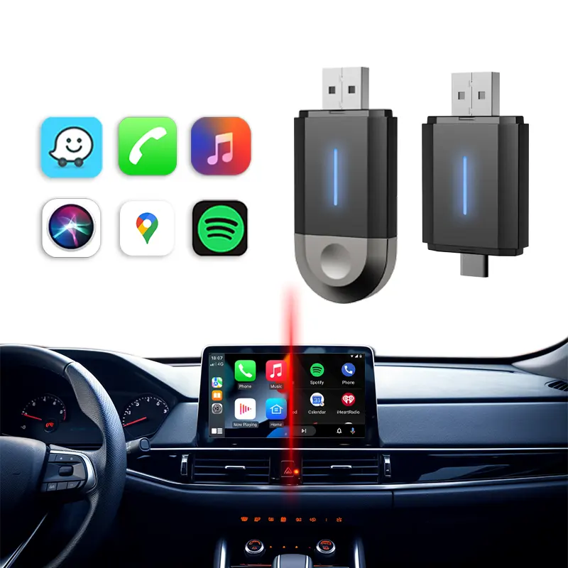 PhoebusLink 2-in-1 Portable Carplay Wireless Adapter Android Auto Dongle USB Type-C Ports Plug and Play Wireless CarPlay Adapter