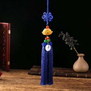 Chinese Knot Lotus Tassel Pendant With White Jade Car Rearview <b>Mirror</b> Ornament Handmade Decorative Charm - Product Image 4