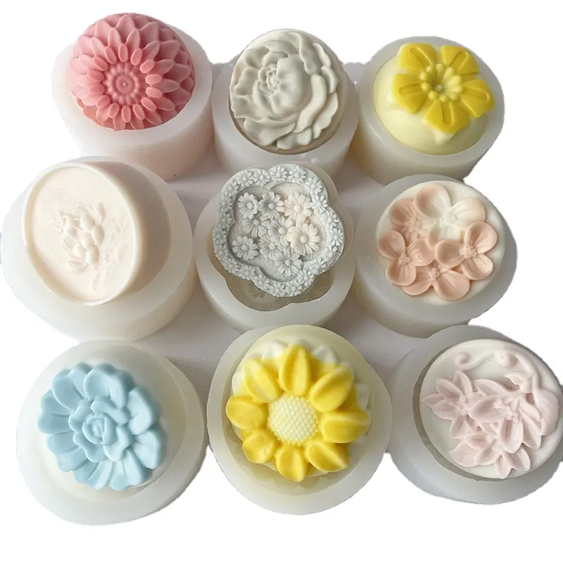 BPA Free DIY Crafts Handmade Soap Candle Making Molds Variety 3D Flowers Pattern Round Shape Silicone Flower Soap Candle Molds