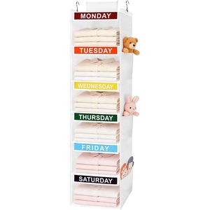 Weekly Clothes Organizer 6 Shelf Hanging Closet <b>Storage</b> For Kids With Labeled Days And Side Pockets For Outfit Planning - Product Image 1