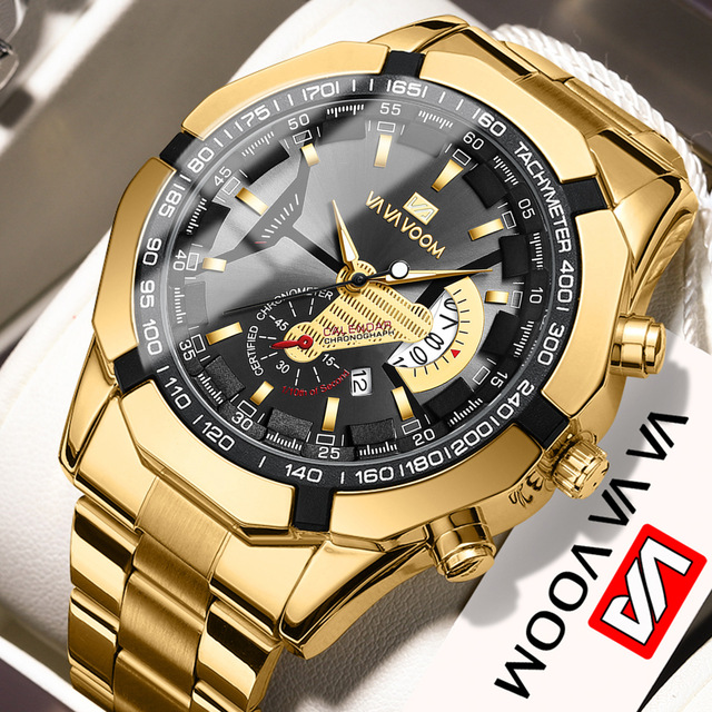 Luxury Men's Quartz Watches Sports Style Luminous Date Watch Casual Stainless Steel Strap Large Dial Waterproof Wristwatches