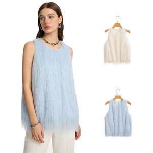 Nuevo Top Corto sin Mangas con Cuello Redondo, Abertura Trasera con Botones y Borlas para Otoño - Product Image 1