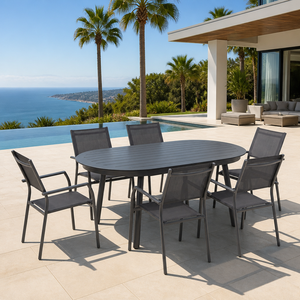 Ensemble de <span class=keywords><strong>table</strong></span> à manger d'extérieur moderne en aluminium, <span class=keywords><strong>table</strong></span> extensible avec <span class=keywords><strong>chaises</strong></span>, design extensible à simple tirage, jardin, patio, <span class=keywords><strong>balcon</strong></span>, parc - Product Image 1