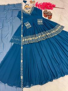 Nouveau concepteur beurre soie Lehenga Choli & Dupatta en impression numérique avec miroir travail pour les femmes tenue traditionnelle Garba événement - Product Image 5