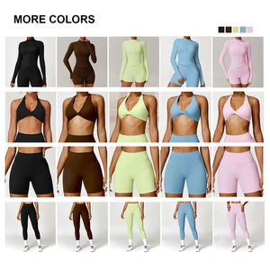 Women's Nude Feeling Yoga Bodysuit Full Sleeve Print Spandex/Nylon Four-Way Stretch Breathable <b>Gym</b> Set 4-Piece Bound Feet - Product Image 5