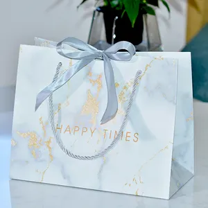 1pc White and Black Large Gift Bag with Tissue Paper, Happy