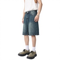 MTLCLOTHES Short et pantalon en jean vintage pour homme, coupe bootcut, taille mi-haute, été, style rétro américain, coupe ample, délavé, nylon/coton