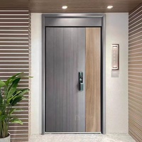 Porte d'entrée extérieure de haute qualité Watboc, porte principale moderne en acier pour résidence, porte de sécurité inégale/double avec verre trempé