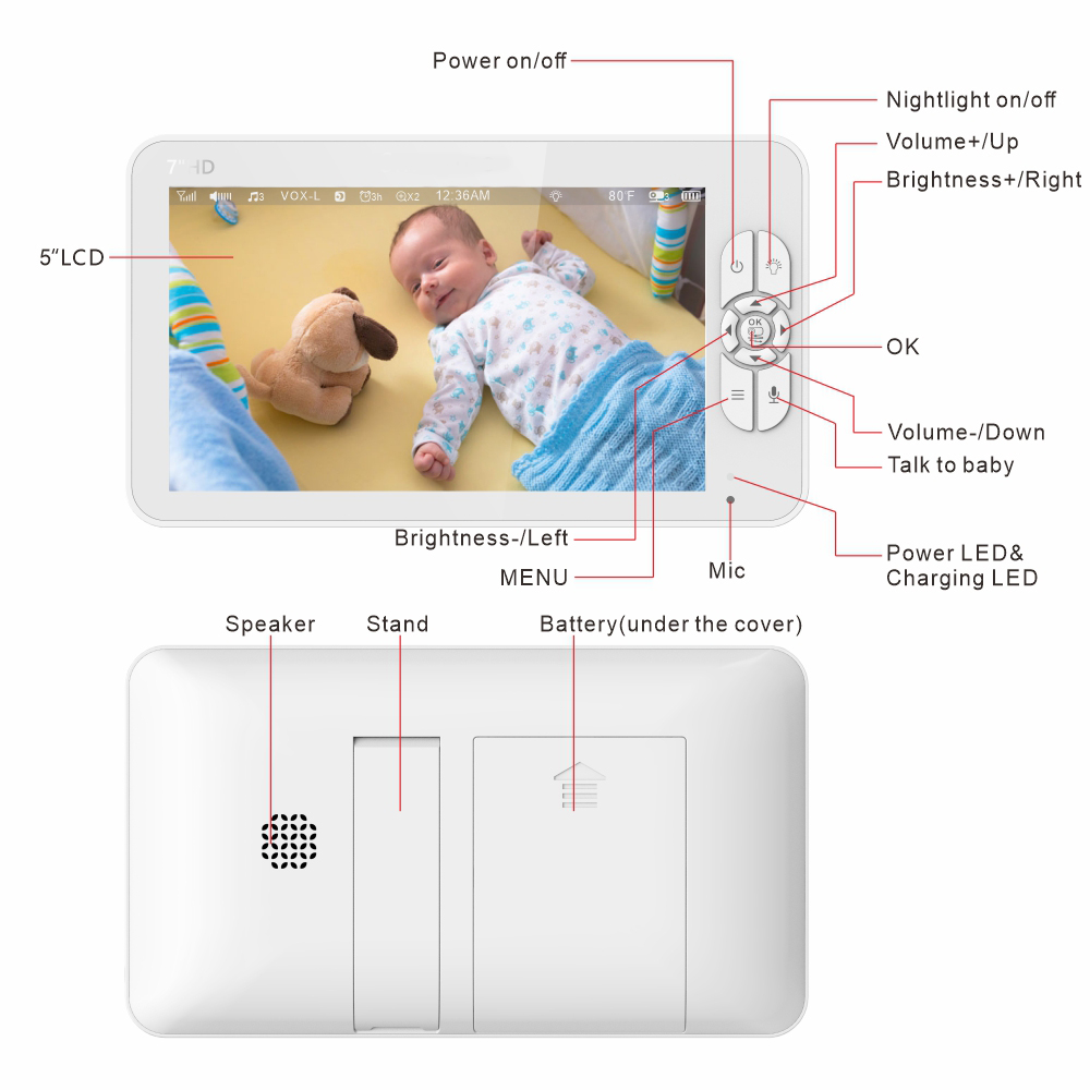 New 7 inches 1080P amazon hot selling good quality cheap baby monitor