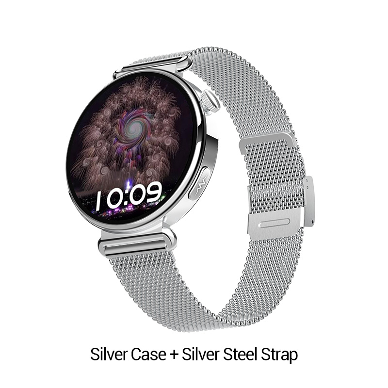 Boîtier argenté + bracelet en acier argenté