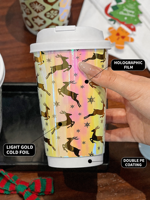 Gobelets en papier personnalisés avec logo, 16 oz, double paroi, holographiques irisés, pour Noël, avec couvercles, pour cafés et salons de thé