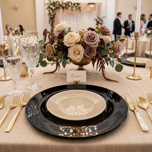 Assiettes de présentation rondes minimalistes en <span class=keywords><strong>verre</strong></span> <span class=keywords><strong>noir</strong></span> de 13 pouces, lisses et unies, pour la décoration de tables de mariage et d'événements modernes (vente en gros) - Product Image 5