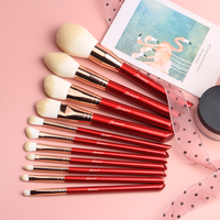 11 pièces/ensemble de pinceaux de maquillage rouge en laine professionnelle de luxe ensemble de pinceaux de maquillage avec logo personnalisé ensemble de pinceaux de maquillage de haute qualité