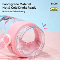 Bouteille d'eau en plastique amusante de 580 ml avec deux modes de consommation, ouverture à une touche sans éclaboussures, joint anti-fuite pour une hydratation quotidienne
