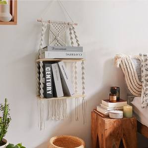 Estante de Pared <span class=keywords><strong>Colgante</strong></span> de Macramé de Dos Capas Hecho a Mano y Ecológico con <span class=keywords><strong>Cuerda</strong></span> de Algodón - Product Image 2