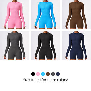 XW-CLT6952 Offre Spéciale combishorts recyclé col rond manches longues serré avec fermeture éclair Fitness body Gym Nylon sport femmes combinaison - Product Image 6