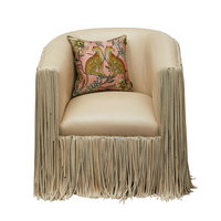 Fauteuil individuel moderne de luxe en similicuir avec pompons, chaise pivotante d'appoint en bois de designer pour salon et bureau à domicile