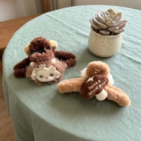 Pince à cheveux personnalisable en forme de donut, motif dessin animé, en peluche coréenne mignonne, faite à la main, de haute qualité pour femme