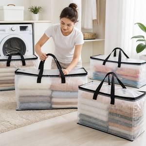 Paquete de 5 Bolsas de Almacenamiento Transparentes de PVC con Asas, Organizador Apilable para Armario, Ropa, Ropa de Cama - Product Image 3
