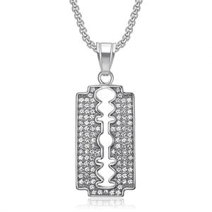 Lame de rasoir Hip Hop plaqué or 18 carats zircon cubique étanche en acier inoxydable bijoux de mode pendentif pour hommes femmes en gros - Product Image 3