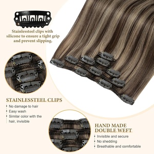 Extensions de cheveux humains brésiliens Lanrui 22 pouces 100g à clipser, double trame, Remy, permanentées, couleurs chocolat brun caramel - Product Image 3