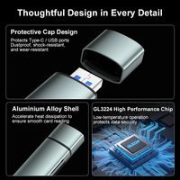 Lecteur de cartes ULT-unite en alliage d'aluminium 2-en-1 USB Type-C 5 Gbps avec fentes SD et TF