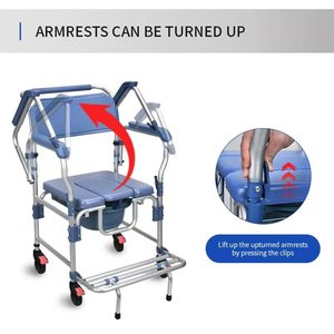 <span class=keywords><strong>Silla</strong></span> de <span class=keywords><strong>Ducha</strong></span> y WC 3 en 1 de Aluminio, Ligera, Antideslizante, Plegable, Ajustable, Portátil, con <span class=keywords><strong>Ruedas</strong></span> Silenciosas, 150 kg - Product Image 4