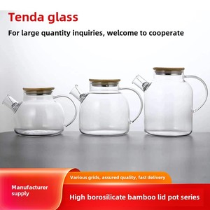 Hoa Thiết kế nắp tre nước lạnh Bình thủy tinh dày ấm trà cho hộ gia đình mát mẻ Đun sôi nước cup hoa trà chậu ấm - Product Image 6