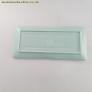 Assiette à dessert rectangulaire à rayures horizontales, impression effet porcelaine, mélamine plastique, style Japandi, écologique, gastronomique - Product Image 3