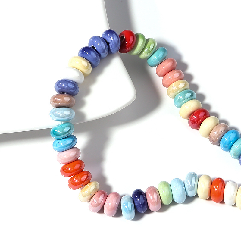 Wholesale 9x5mm Handmade Colorful Ceramic Oblate Beads for DIY Jewelry and Craft Accessories