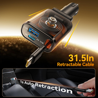 JOYROOM 45W Charge rapide 3-en-1 Petit chargeur de voiture Câble rétractable Adaptateur de téléphone
