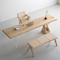 Table de salle à manger en bois de frêne massif de haute qualité, table de banquet robuste, table de bar moderne, table de restaurant en bois massif à bord naturel, décoration intérieure