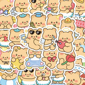 Autocollants imperméables en <span class=keywords><strong>vinyle</strong></span> de dessin animé d'ours de beurre mignon en vrac de 50 pièces pour carnet de notes planificateur de journal autocollants de décoration pour bricolage vente en gros - Product Image 4