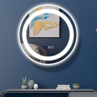 Miroir de salle de bain rond à LED rétroéclairé avec horloge numérique pour hôtel, salle de maquillage, décoration intérieure, vente en gros