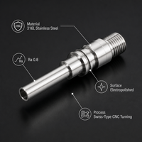 Connecteur de tube endoscopique en acier inoxydable 316L électro-polissé de qualité médicale, usiné CNC de type suisse, certifié CE