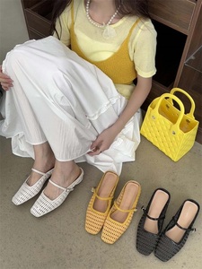 Nouvelles sandales d'été 2025 pour femmes, à bout rond et talon bas, en maille, tissées à la main, sexy et ajourées - Product Image 2