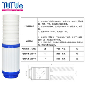 Yunda <b>Water</b> Filter Cartridge 10-Inch PP Activated Carbon Composite Dual-Section For Household Purifier - Product Image 1