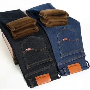 Pantalones vaqueros de lana elásticos para jóvenes de invierno, pantalones de mezclilla para hombres pequeños, rectos, ajustados, cálidos, de gran tamaño