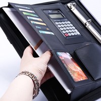 Classeur en cuir multifonctionnel A4 avec sac à fermeture éclair Classeur à anneaux pour directeur d'entreprise avec poches à pince pour ordinateurs portables