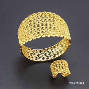 JXX Hot Sale Women's Jewelry Set 2pcs Brass <b>24K</b> <b>Gold</b> Plated Bangles and Rings Luxury Wholesale Fashion for Gift Occasions - Product Image 6