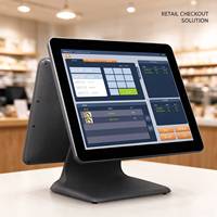 Terminal POS Retail All in One 15.6 + 11.6 Inch Layar Sentuh Pelanggan, Mesin Kasir Cocok untuk Restoran dan Supermarket